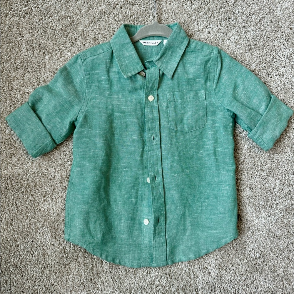 Janie and Jack Green Chambray Linen Shirt Toddler Boy 2T